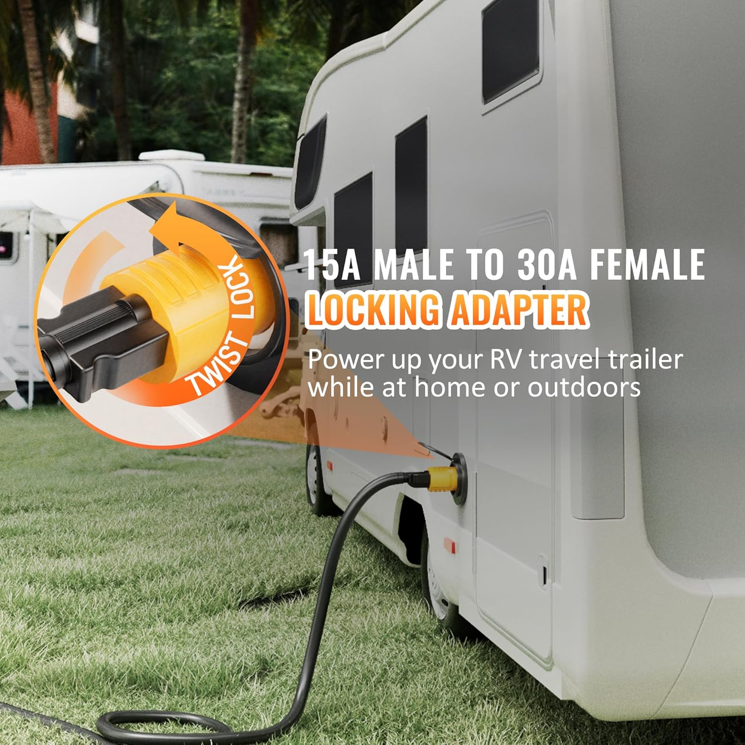 30 Amp to 15 Amp 110 NEMA 5-15P to NEMA L5-30R Twist Locking RV Power Adapter for RV Camper Caravan Van Travel Trailer, 30A Marine to 15A Shore Power L5-30P to 5-15R 5-20R 110V Generator Adapter Plug