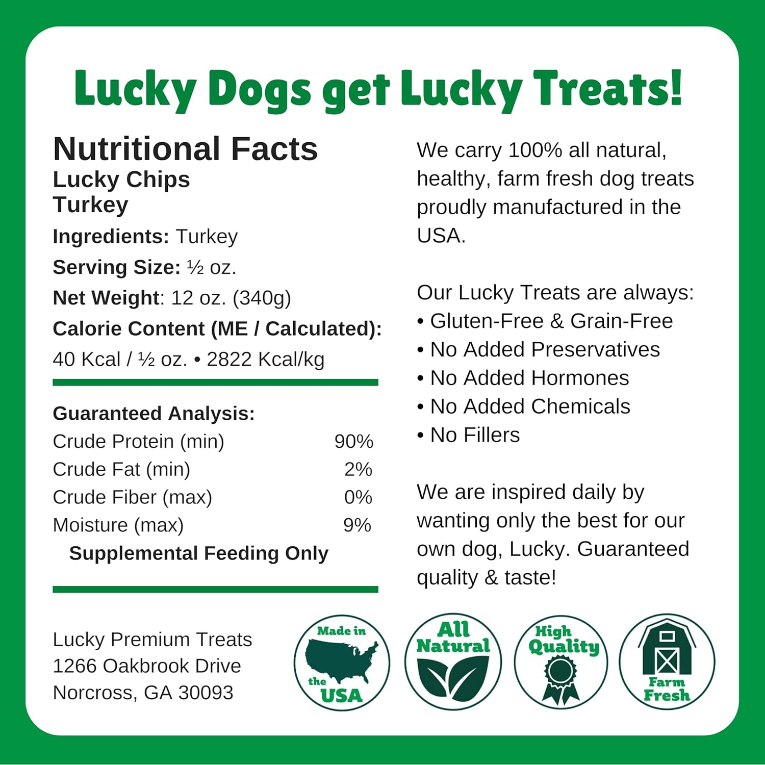 Lucky Premium Treats Turkey Chips for Dogs, Natural and Healthy Dog Treats, Crispy Jerky, Nibbles and Snacks, Dog Chips for Small, Medium & Large Dogs, 12 oz Pack