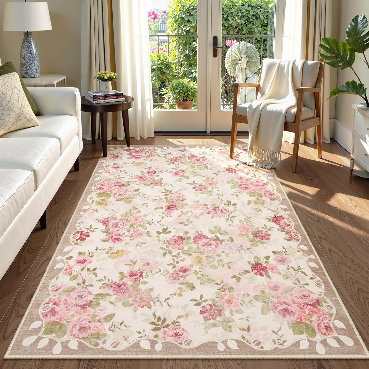 Lahome Alfombra floral lavable de 3 x 5 pies, alfombras pequeñas para dormitorio, suaves, antideslizantes, alfombras de entrada para interiores,