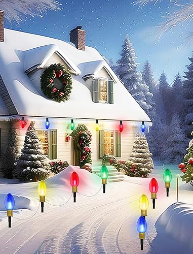 Miniatura 6 de C9 - Cuerdas de luces LED de Navidad, paquete de 2 cadenas de luces de camino de Navidad de 7 pies con 4 barras de inserción de bombillas LED
