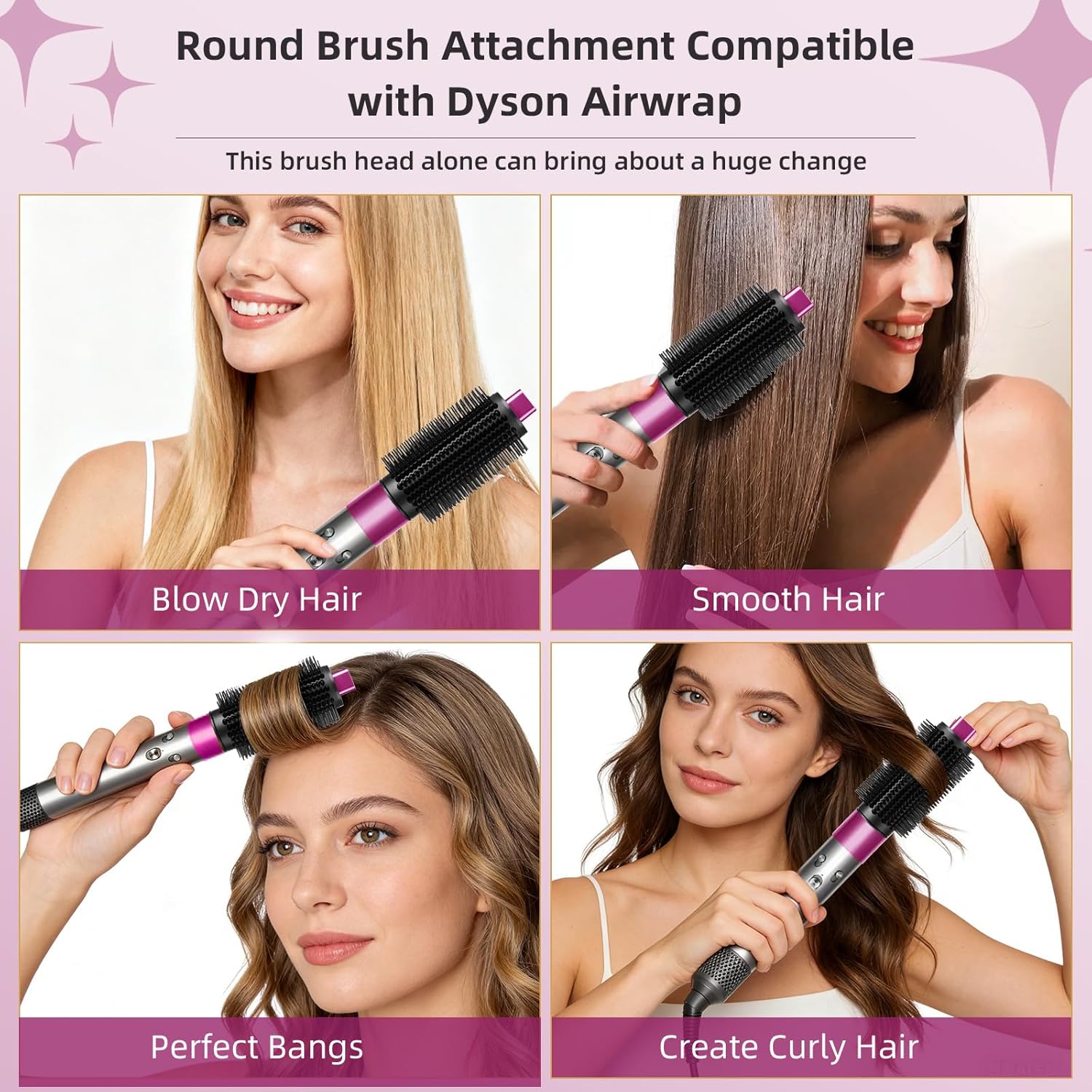 Upgraded Round Volumizing Brush Attachment Compatible with Dyson Airwrap HS01 HS05 HS08 Accessories, Upgraded Bristles for Straighten Dry Curls Add Volume Styling Volumizing Rose