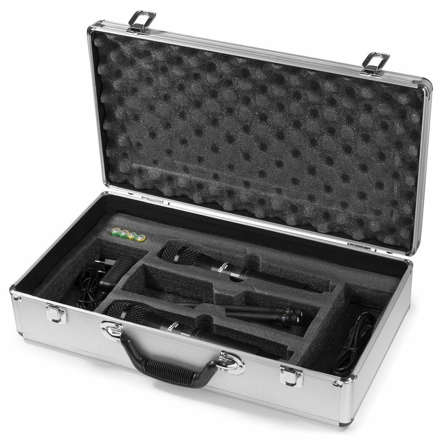 Power Dynamics PD632H Drahtloses Mikrofon System, UHF Funkmikrofon, Empfänger, 2 Handmicrofonen, 20 Kanal Empfänger - Schwarz
