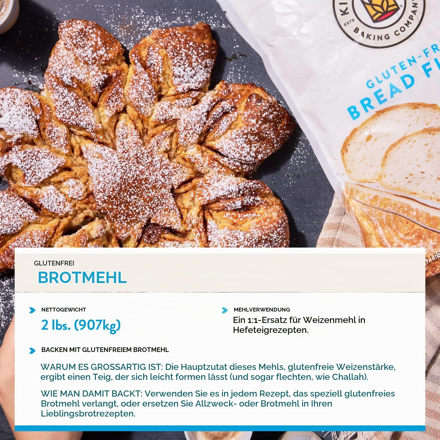 King Arthur Brotmehl, glutenfrei, 1:1 Mehlersatz, ideal für Heferezepte, 0,9 kg