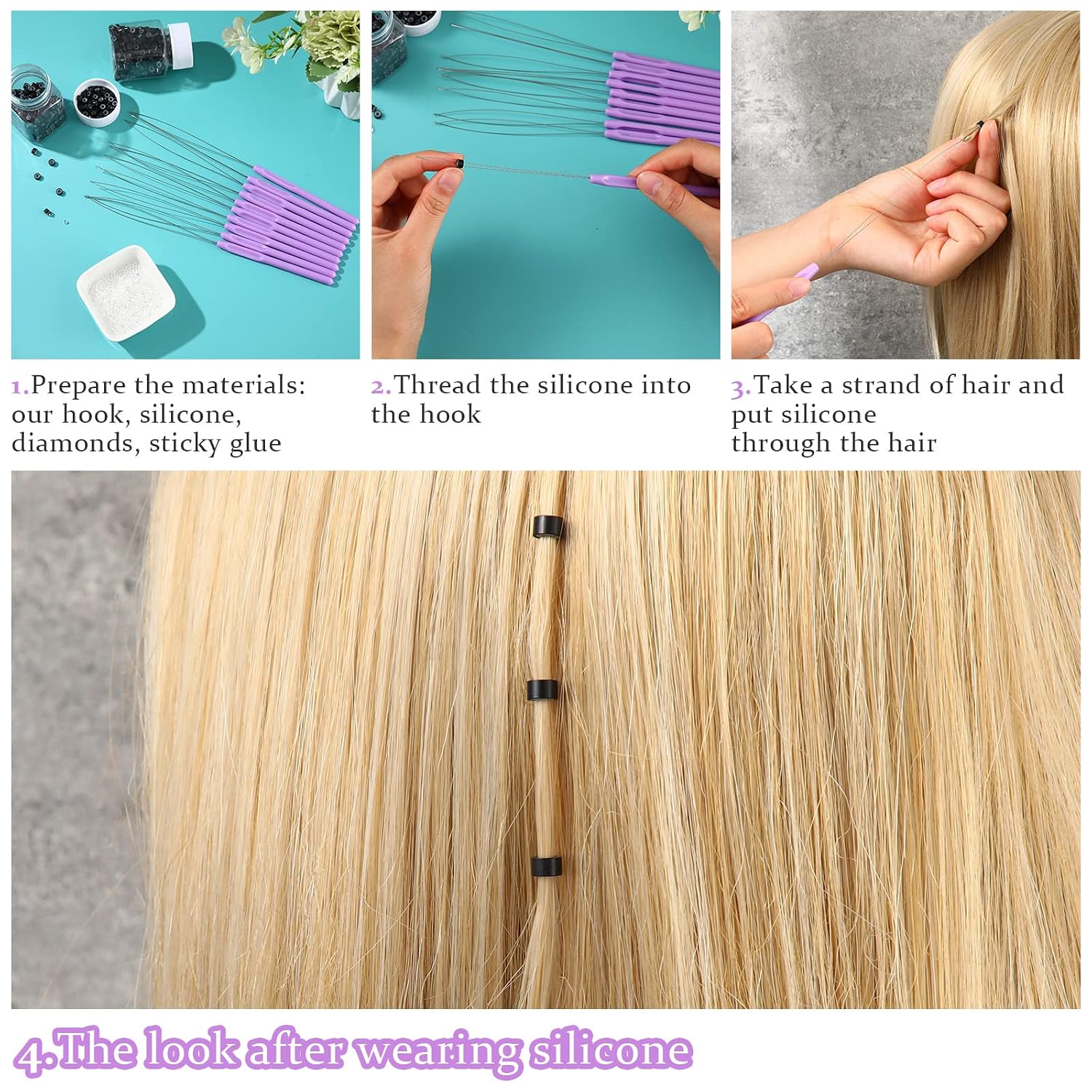 Zonon 10 Pcs Loop Needle Threader Tool for Hair Extension Bead,Purple image 5