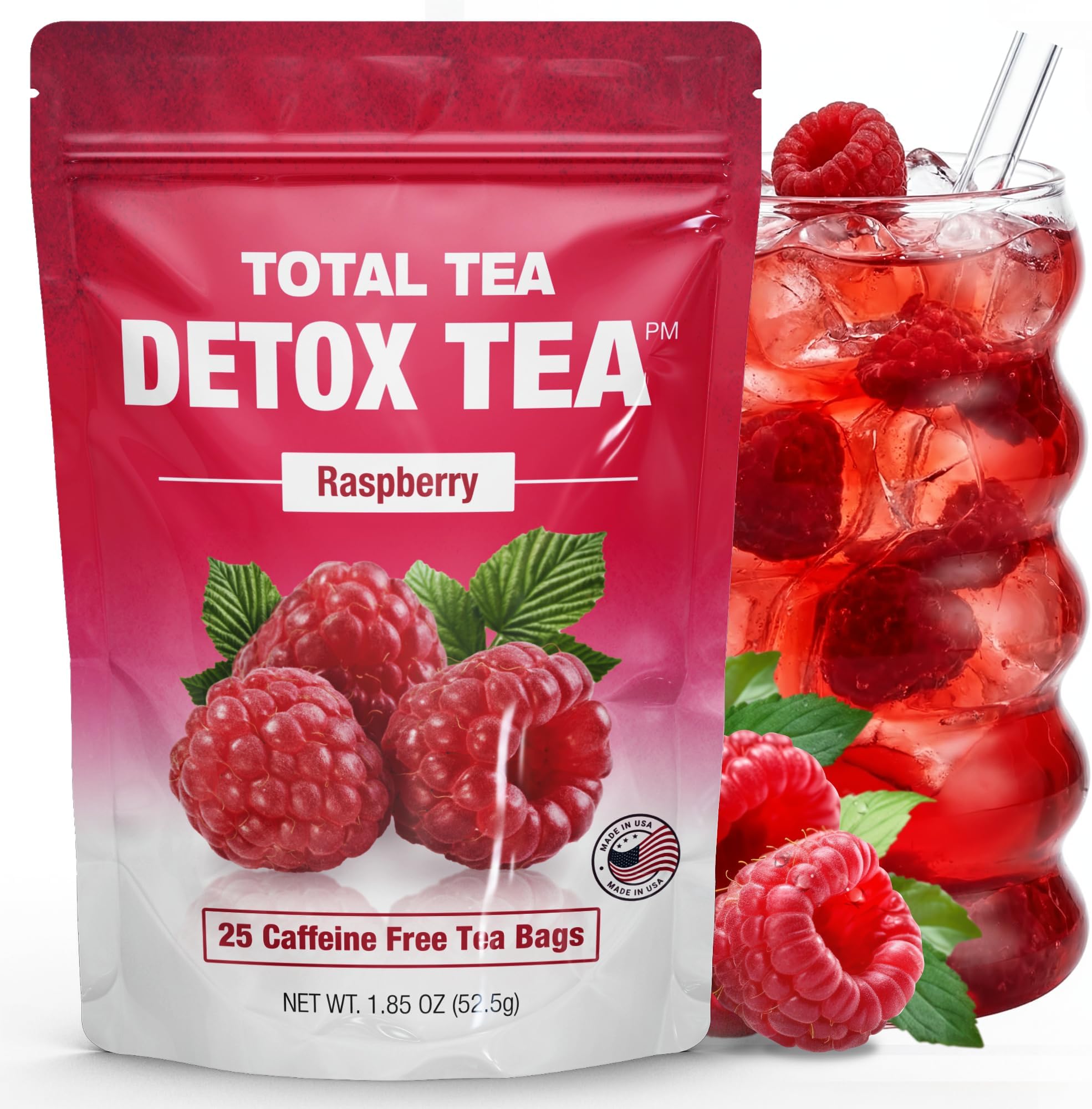 Total Tea SIimming Detox Tea Caffeine Free - 25 Day Detox - Herbal Tea with Chamomile, Hibiscus Tea & Ginger Root for Colon Cleanse – Natural Raspberry Fruit Tea