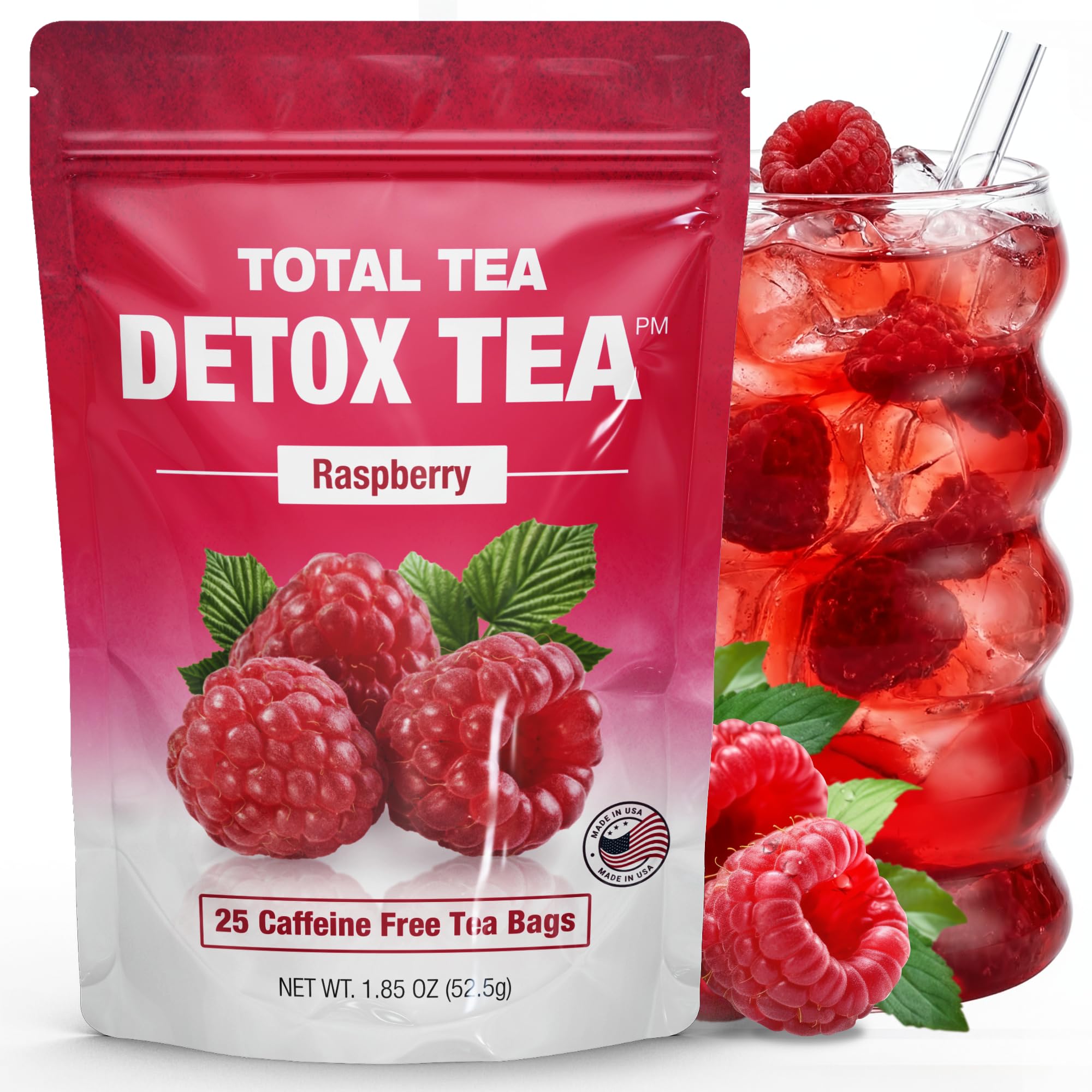 Total Tea SIimming Detox Tea Caffeine Free - 25 Day Detox - Herbal Tea with Chamomile, Hibiscus Tea & Ginger Root for Colon Cleanse – Natural Raspberry Fruit Tea