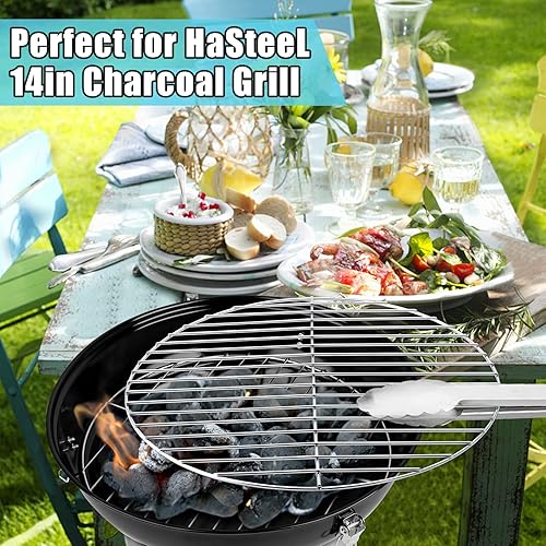 Miniatura 7 de HaSteeL Rejilla de Repuesto para Parrilla Pequeña de 13.7 Pulgadas para Carbón, Parrilla Redonda de Acero con Recubrimiento de Cromo, No Tóxica y