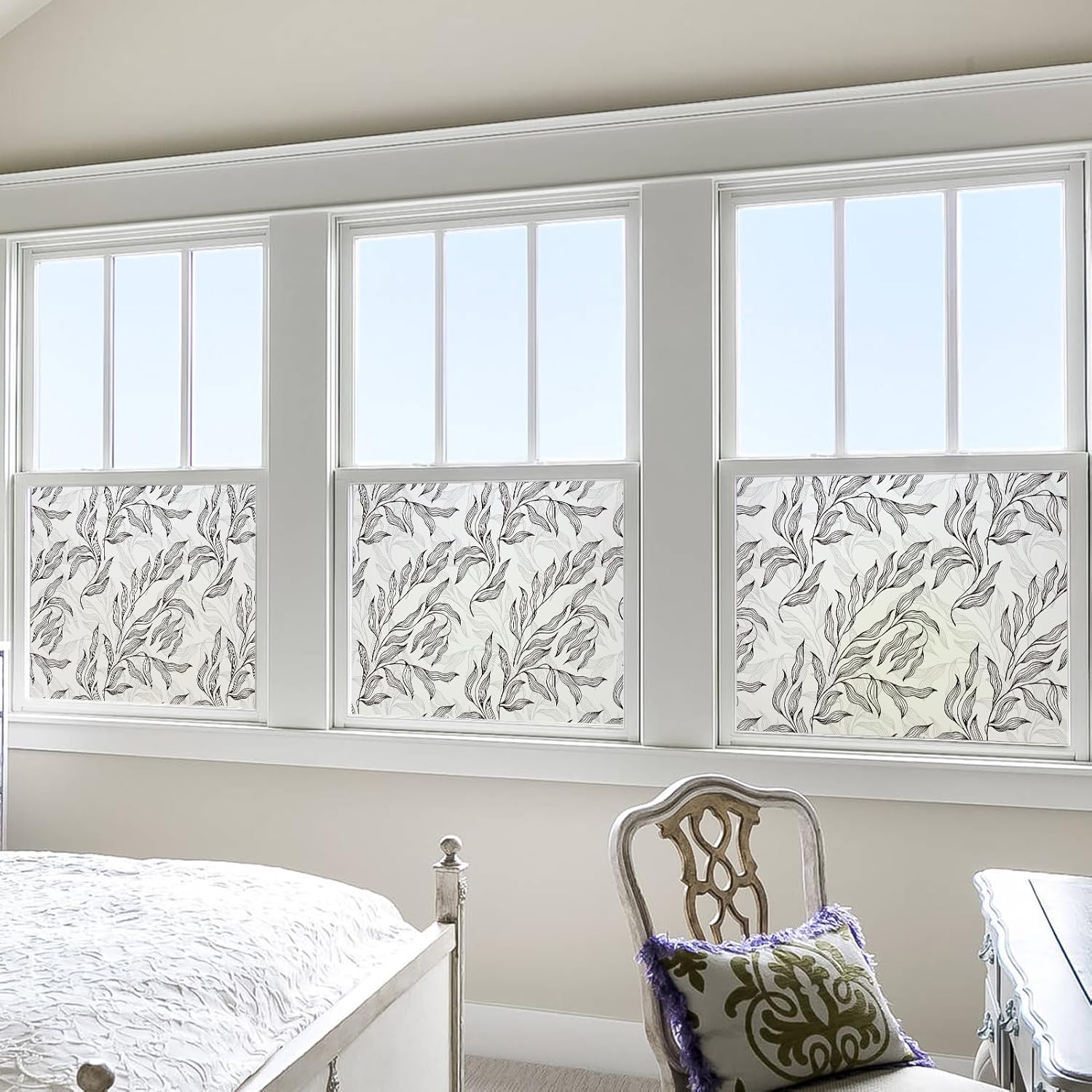 DKTIE Retro Leaves Pattern Two Way Window Film Privacy Day and Night Window Privacy Film Decorative Stained Glass Window Clings for Birds (C587, 35.4" x 78.7")