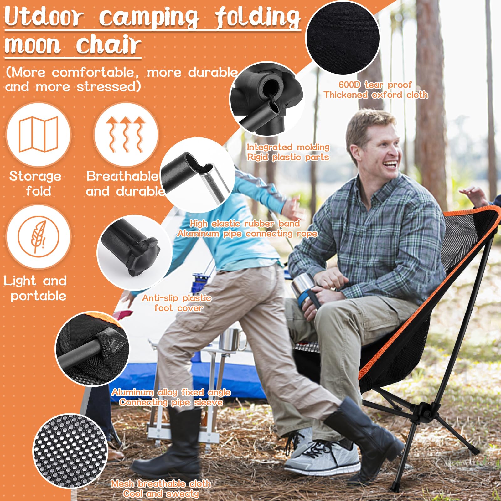 Frasheng Sedia da Campeggio Pieghevole Leggera, Portatile, con Borsa da Trasporto, Carico Massimo 120 kg, per Esterni, Picnic, Spiaggia, Giardino, Pesca
