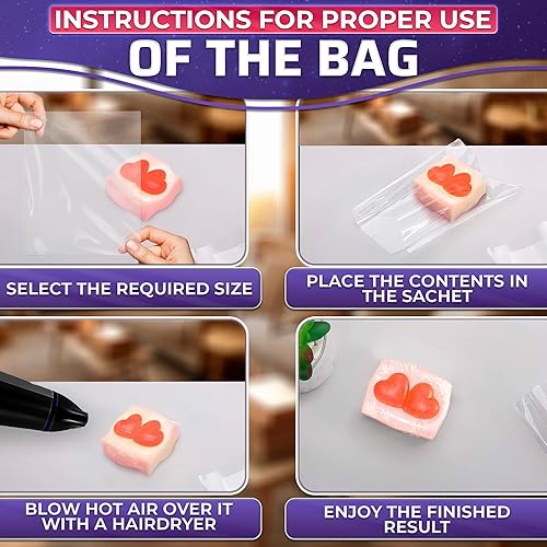 Miniatura 5 de 200 bolsas termorretráctiles 3 tamaños de 4 x 6 pulgadas (120) 8 x 10 pulgadas (50) 10 x 12 pulgadas (30) plástico PVC transparente Compatible con