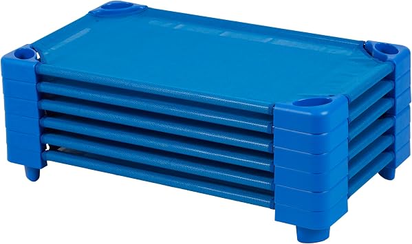 Back2School Express Stackable Toddler Cot, Ready-to-Assemble, 6-Pack, Blue | Breathable mesh, GREENGUARD Gold Certified, 75 lb capacity, space-saving vertical stacking, rounded edges, classroom/daycare
