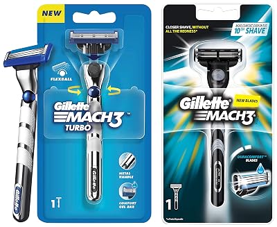 Gillette Mach3 Turbo Men’s Razor with Flexball Technology & Gillette Mach3 New Blade Razor - 1 Count