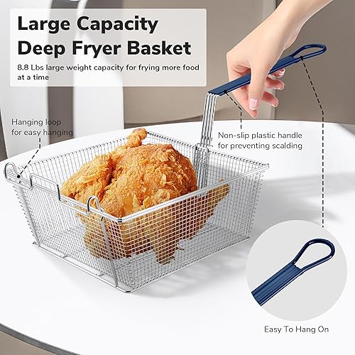 Miniatura 4 de WeChef - Cesta comercial para freidora de 8.8 libras, gran capacidad, 13 x 12 x 5 pulgadas, cesta de freidora de construcción resistente con mango
