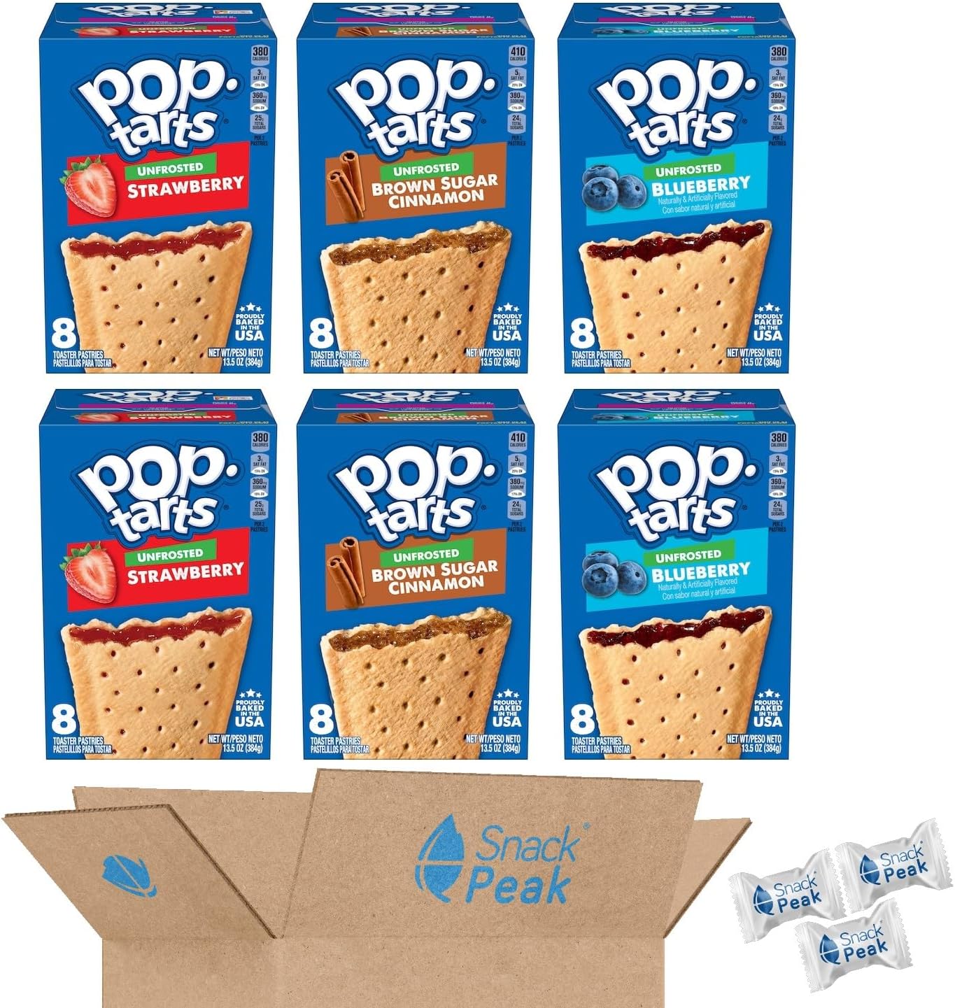 Unfrosted Toaster Pastry Snack Peak Variety Gift Box - 6 (13.5 oz) Boxes – Strawberry, Blueberry and Brown Sugar Cinnamon