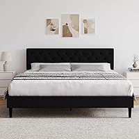 Vista 12 de HOMBCK Base de cama de tamaño individual con cabecera, base de cama tapizada con plataforma de lino para niños, base de cama de tamaño individual