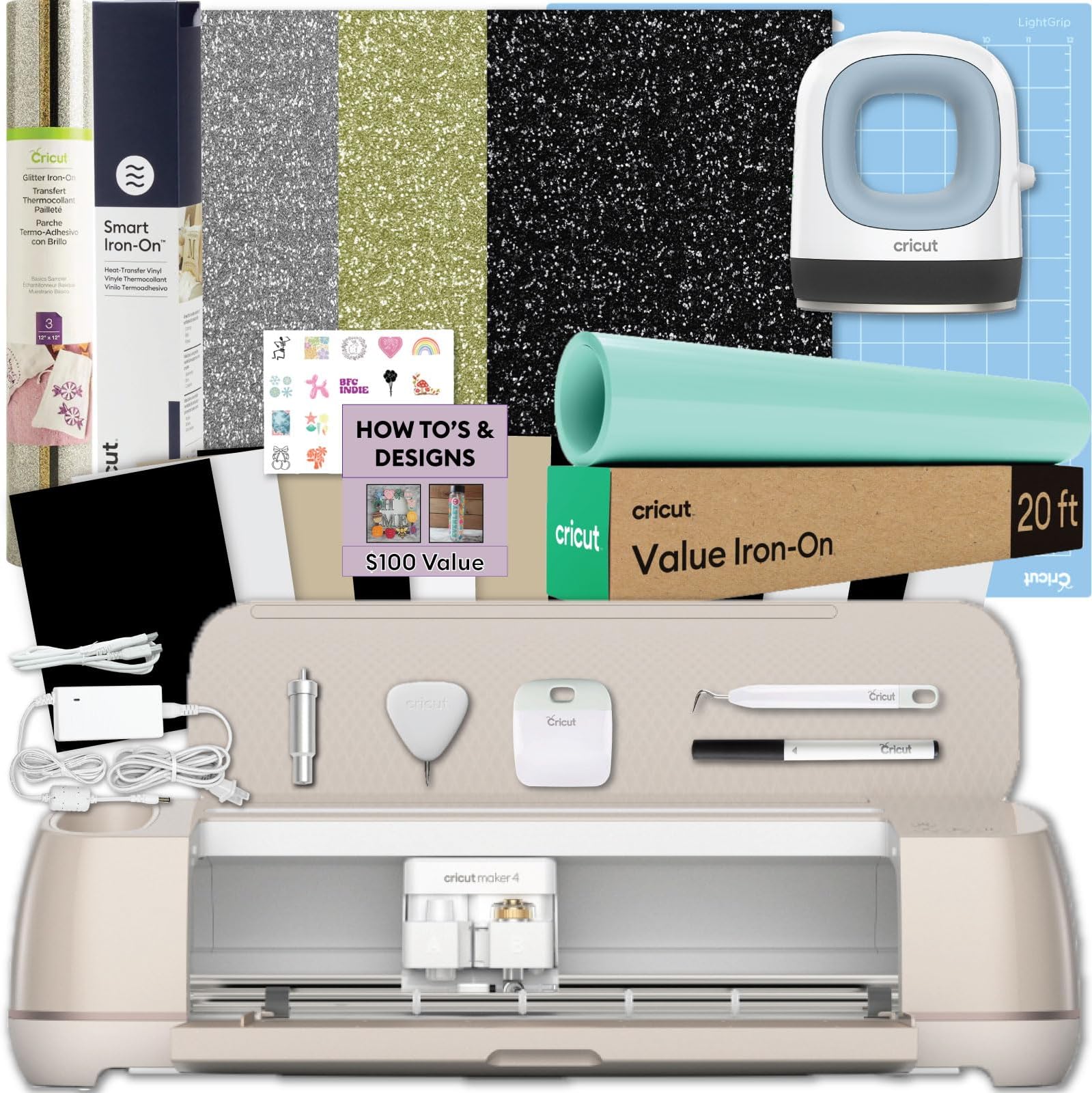 Maker 4 & Mini Heat Press Bundle - Cutting Machine & Heat Press with Heat Transfer Vinyl, Beginner Kit for DIY Apparel, Tote Bags, HTV Projects