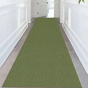 KOZYFLY Extra Long Runners for Hallways 3x14 ft Washable Kitchen Runner Non Slip Rubber Backed Hallway Rug Cotton Entryway Runner Rug Floor Carpet for Indoor Hall, Kitchen,Olive Green/Earthy Green