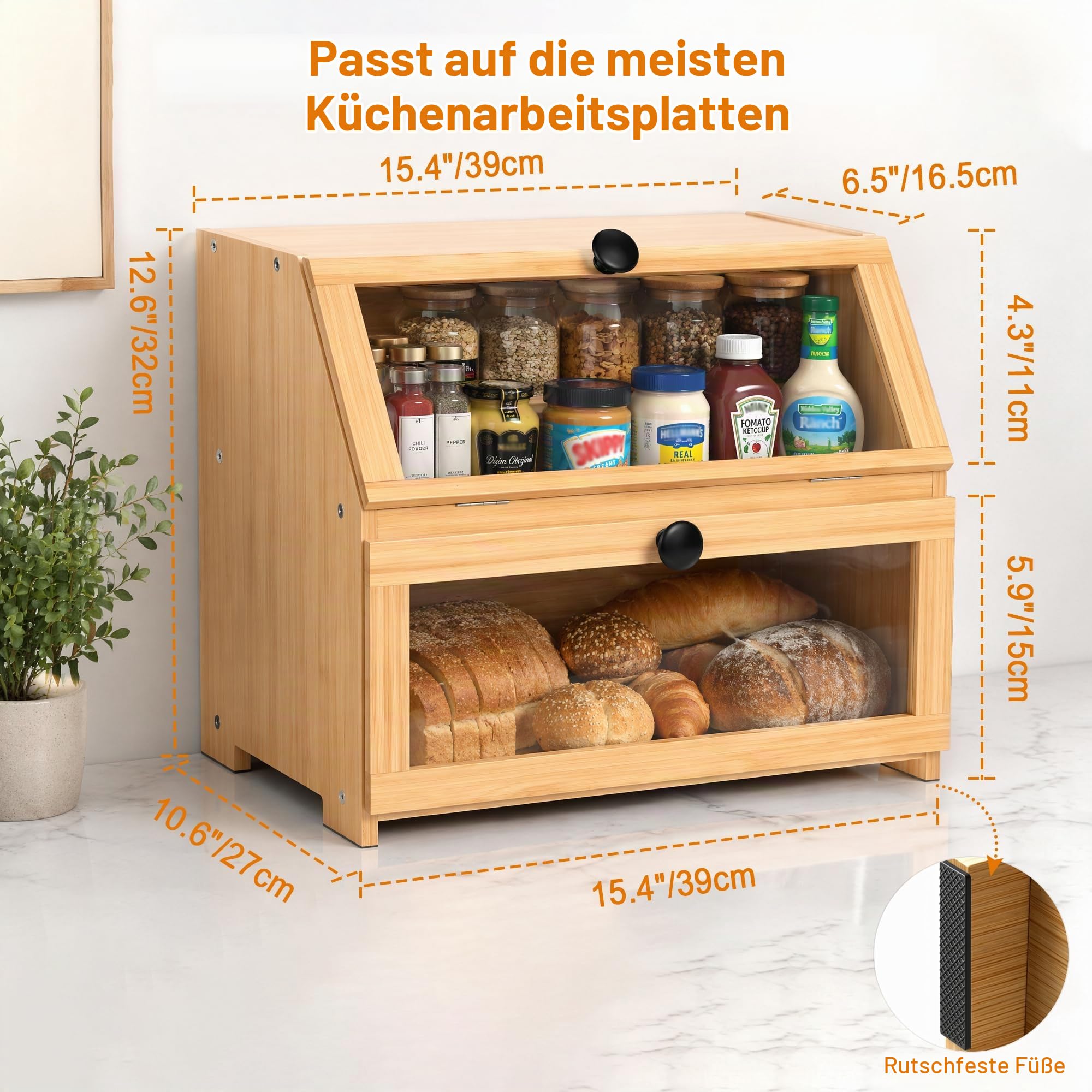 RayLove Bambus Brotkasten, Hölzerner Brotkastens, 2-Lagiger Brotbehälter, Verwendet für Die Lagerung von Brot, Selbstmontage (Naturfarbe)