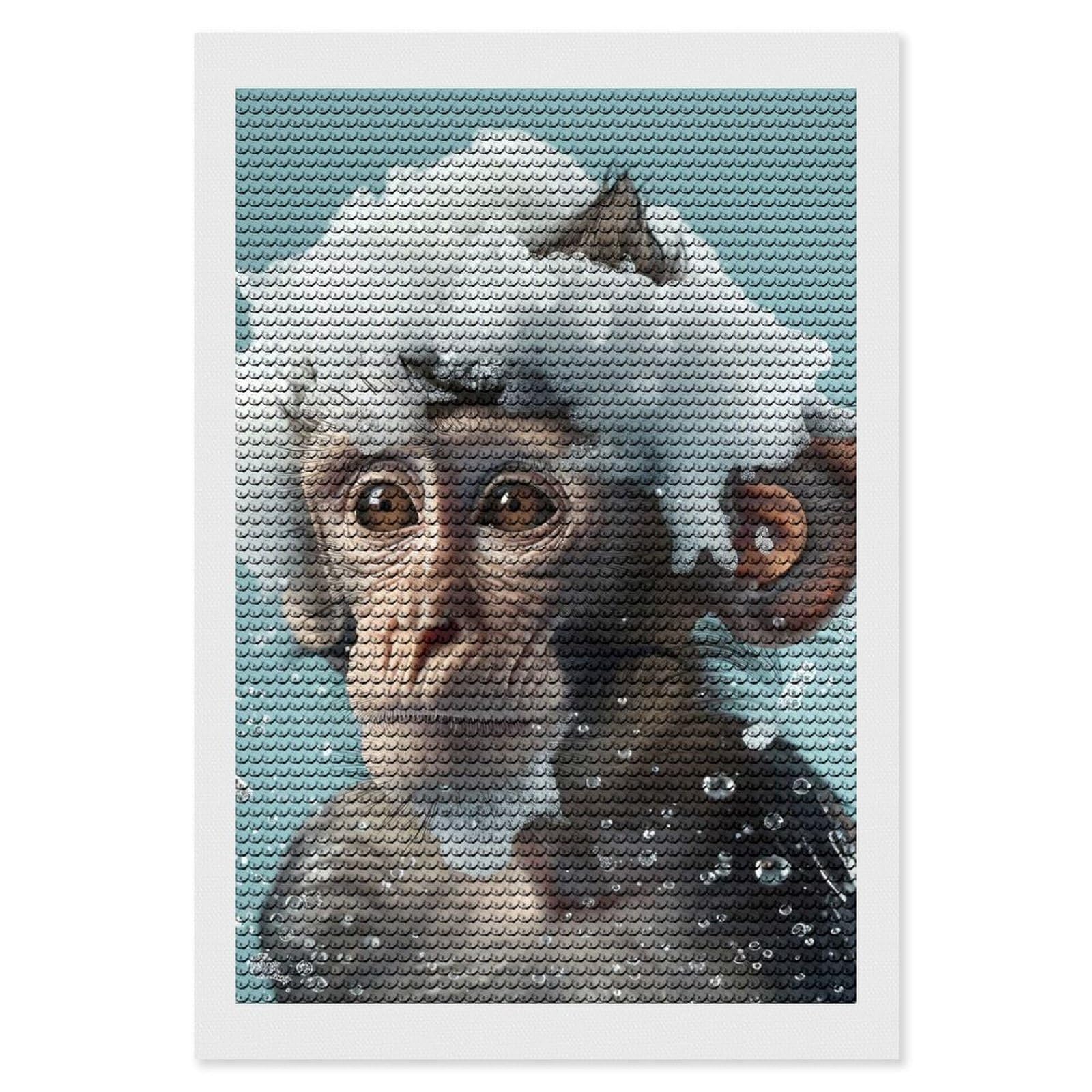Junmoney Monkey with Soap Suds Diamond Painting Set 8"x12", Full Kit Included, Sparkling Round Gems, Farmhouse Decor, Festive Craft Gift