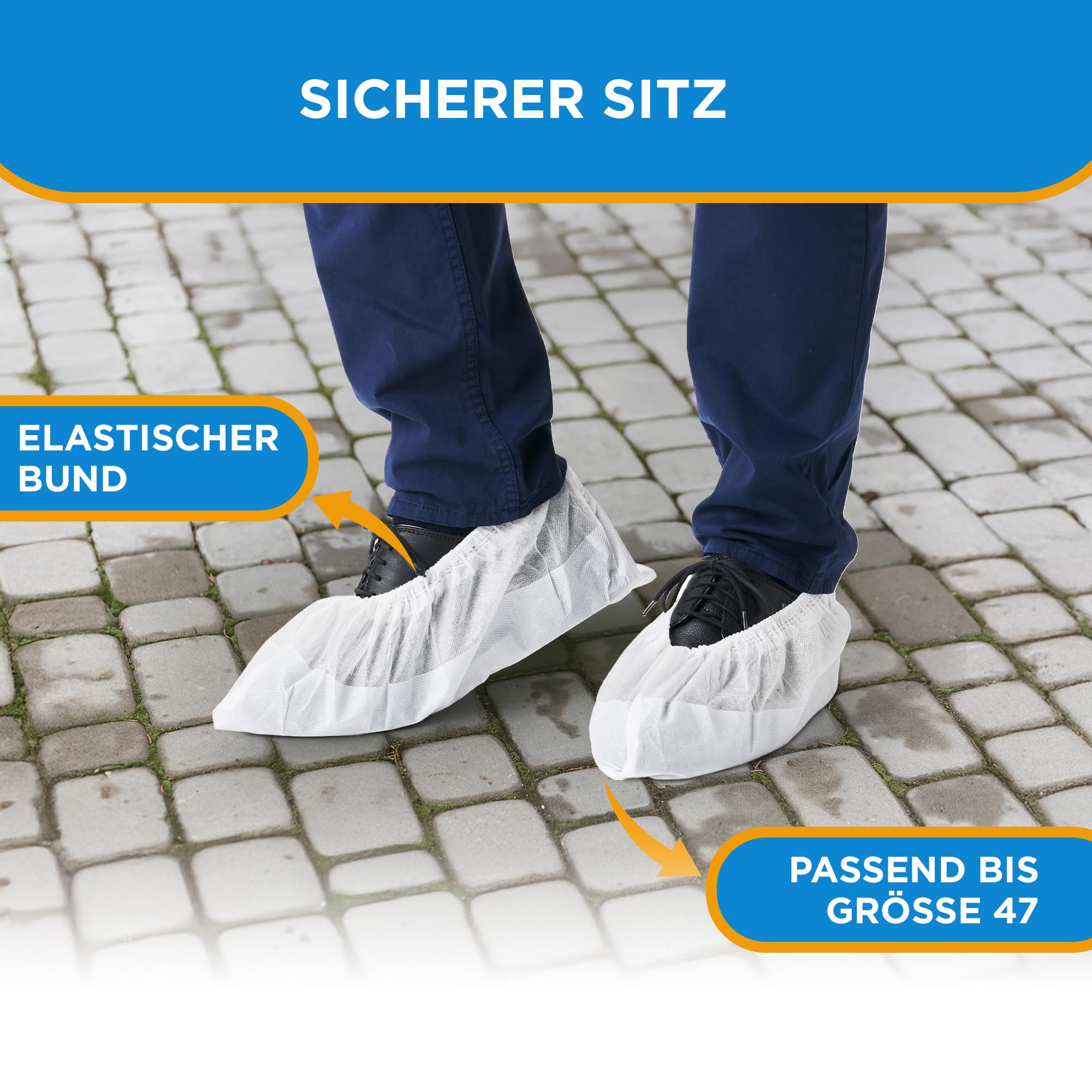 ISC Hygiene & Safety Schuhüberzieher – rutschfest, 150 Stk., blau-weiß | Überschuhe, Einweg Mehrweg, wasserdicht, extra stark, reißfest, durchriebsicher, Indoor Outdoor