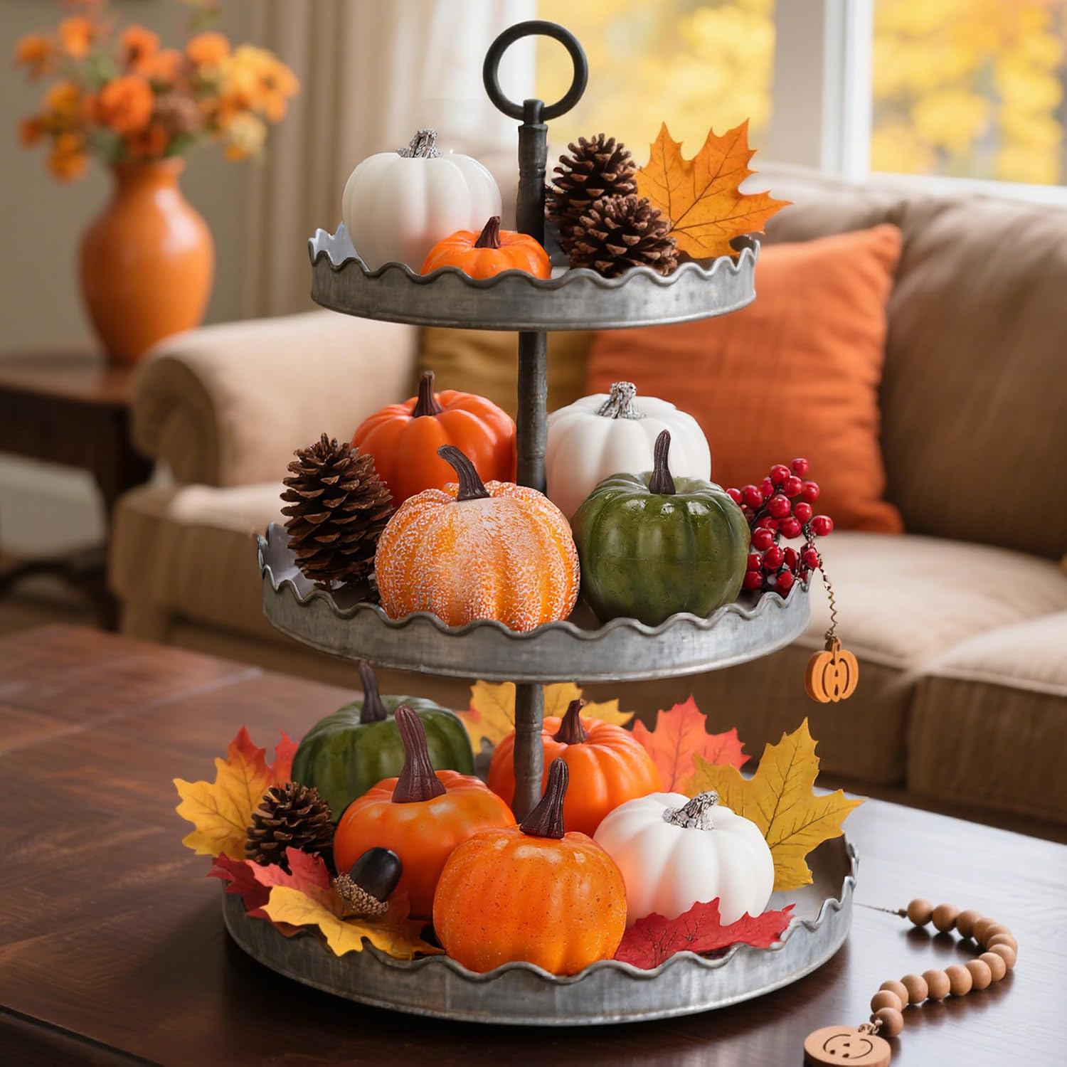 25PCS Fall Artificial Pumpkins Set,Halloween Decorations Including Fake Pumpkins,Maple Leaves,Acorns Berries,Pinecone for Autumn,Home Table Center Thanksgiving Harvest Fall Decor 25pc Autumn image 4 of 7 B0FGX7R3R1