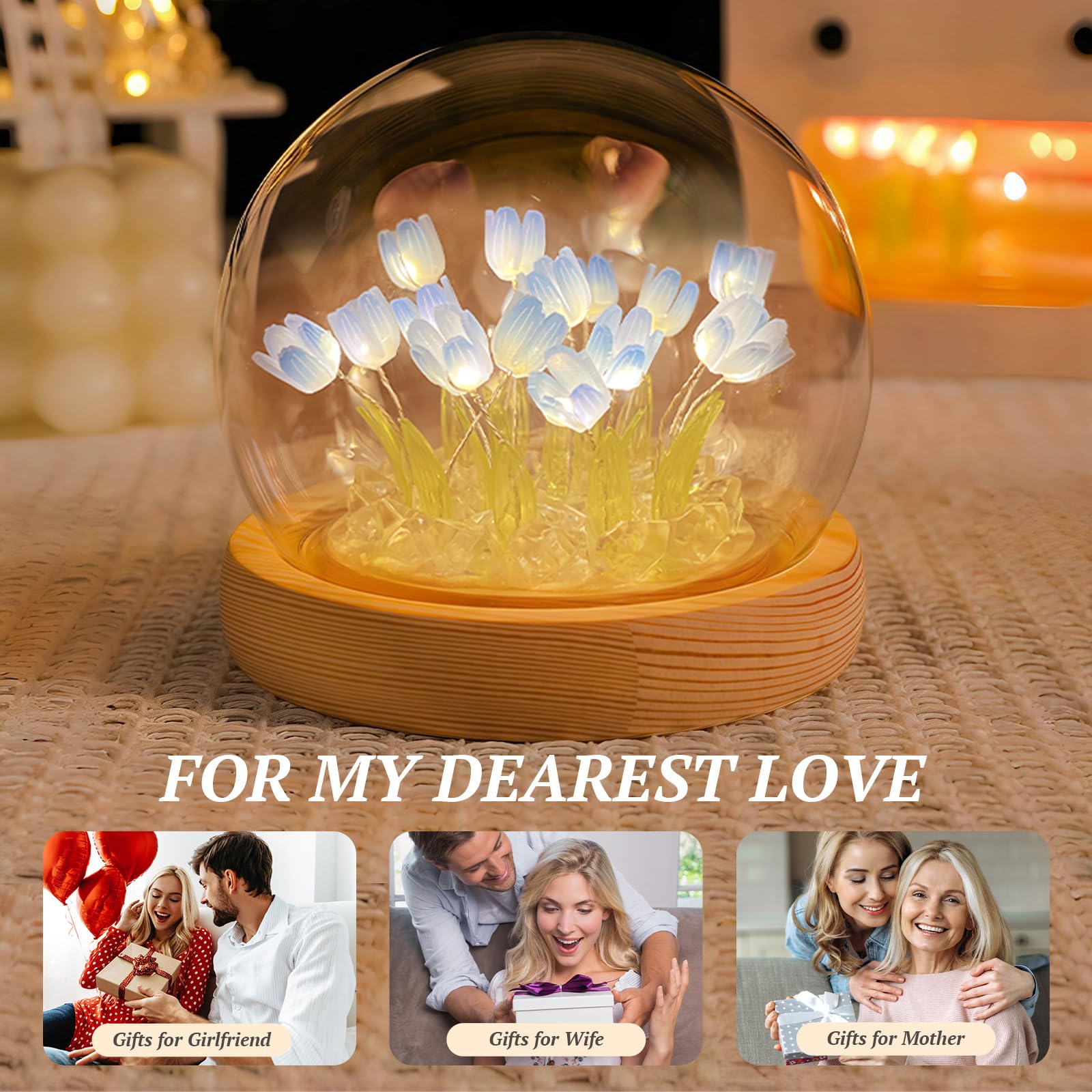 AWSOLAR Blue Tulip Lamp, Forever Tulip Lights, Flower Lamp, Light up Tulips Gift, Tulip, Blue, 10 cm cube - Image 4