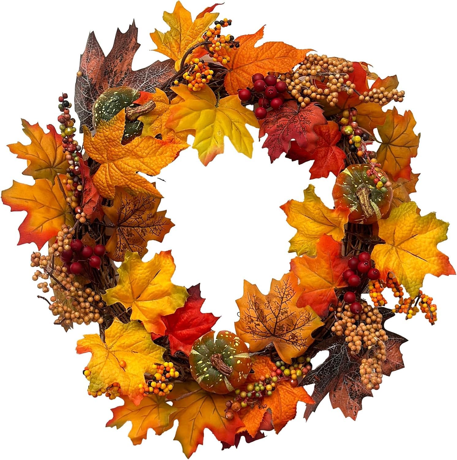 The Tie Company Multicolor Large Autumn Maple Leaf & Pumpkin Wreath - Perfect For Halloween And Thanksgiving Decor