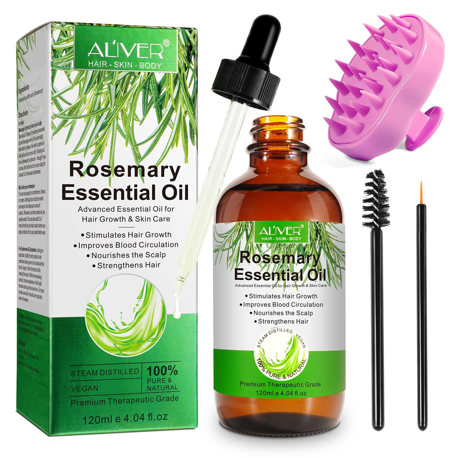 Aceite de Romero Para el Cabello con Peine de Masaje, Rosemary Oil Hair Growth Para el Crecimiento del Cabello, la Caída del Cabello, Estimula el Crecimiento del Cabello y lo Nutre Fortalece, 120ml