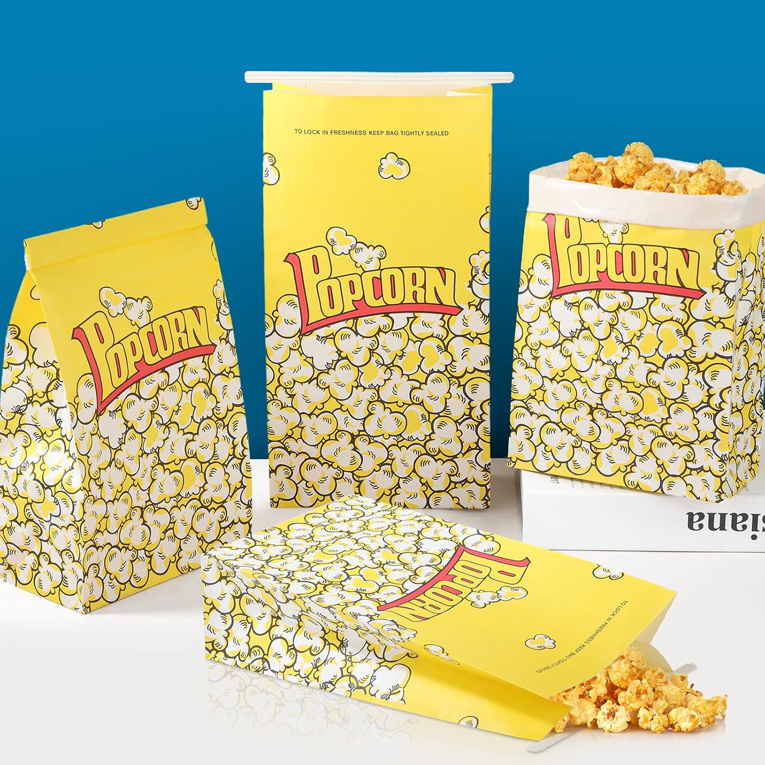 100 Pack Paper Popcorn Bags 9.1x5.9x2.8 Inch Bakery Tin Tie Tab Lock Cookie Bags for Popcorn Machine Supplies image 4