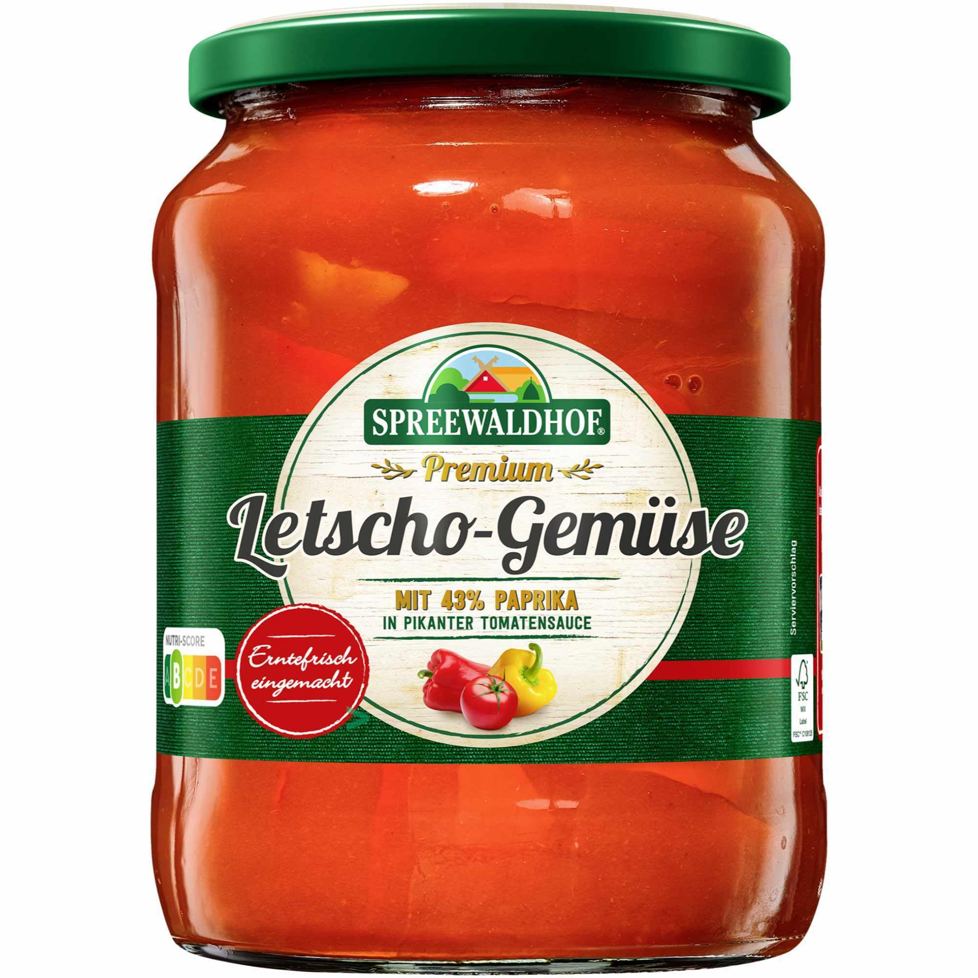 Spreewaldhof Premium Letscho-Gemüse ungarischer Art 6er Pack (6x720ml Glas) + usy Block
