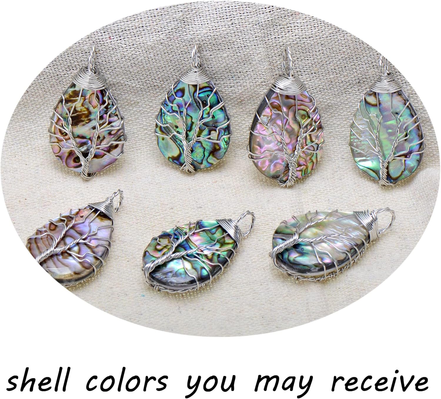 Sterling Silver Earrings Hooks Round Abalone Shell Wrapped Tree of Life Earrings for Women, White Gold Tone