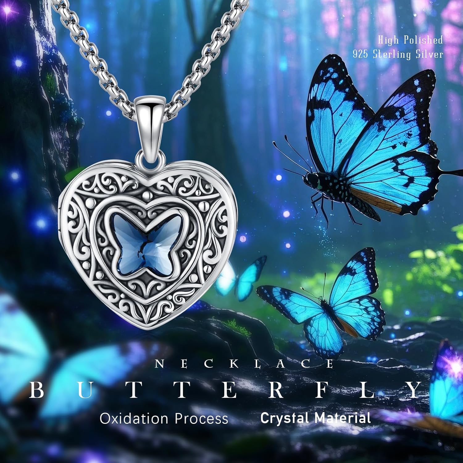 Vine Heart Shaped Locket Necklace 925 Sterling Silver Photo Locket Necklace That Holds 2 Pictures Vintage Oxidized Moonstone Filigree Pendant Jewelry Memory Gifts for Women Men - Image 5