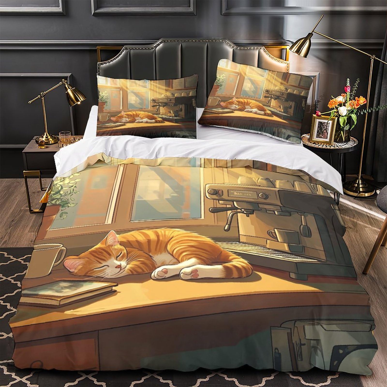 Parure de lit paysage de montagne pour chambre adulte ambiance chalet moderne