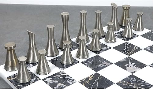 Miniatura 4 de Royal Chess Mall - Juego de piezas de ajedrez de lujo de metal de latón de la serie Tower de 3.1" - Plata y antiguo