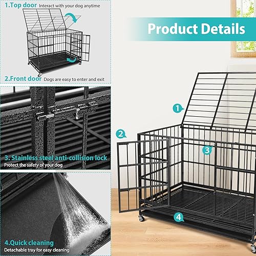 Miniatura 6 de Jaula para perros indestructible de 47.24 pulgadas, resistente a prueba de escape, para perros grandes de alta ansiedad, jaula extra grande para
