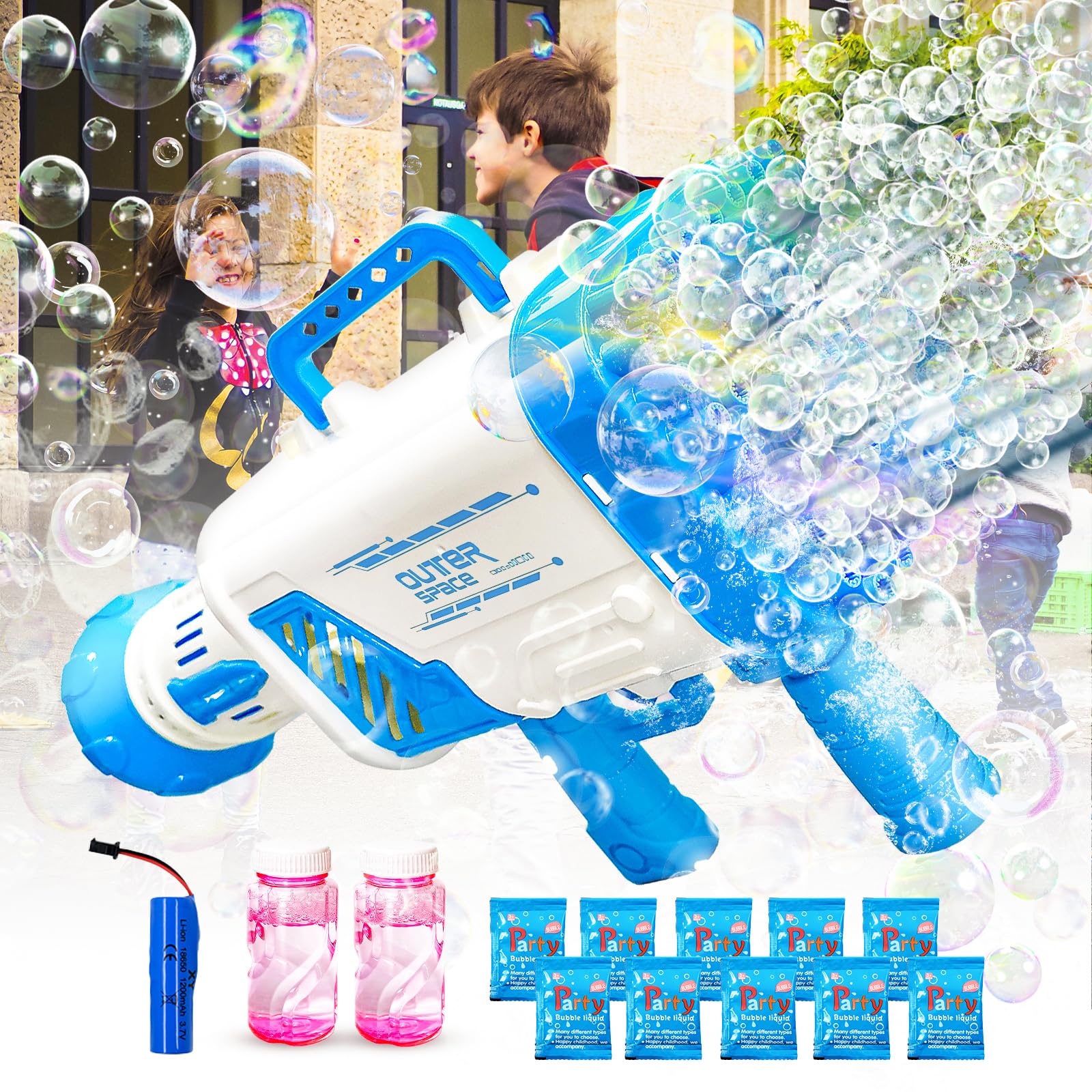 Bazooka Bubble Gun for Kids - 64 Hole Electric Rocket Bubble Machine Gun with Colorful Light,Mega Bubble Blaster for Toddler Adult,Bubble Maker Bubble Blower for Birthday Wedding Summer Party Outdoor
