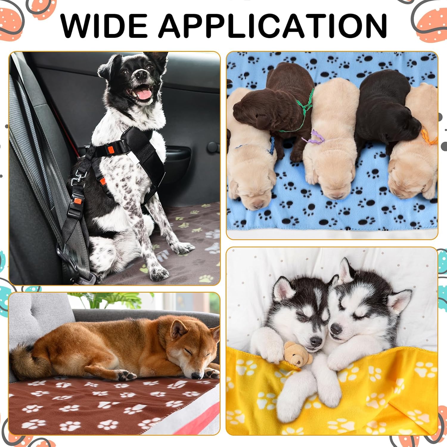 Tegeme 12 Pieces Fleece Blankets for Pets Dog Puppy Paw Print Cat Bedding Cover Blanket for Small Animals Pig Cage Liner Sleep Mat Pad Kitten Soft Warm(Cute Style,18 x 24 Inches) - Image 4