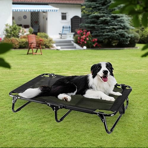 Miniatura 8 de Cama elevada plegable para perros, cama elevada para mascotas de 43 x 23 x 7 pulgadas, sin configuración, cama para perros al aire libre con malla