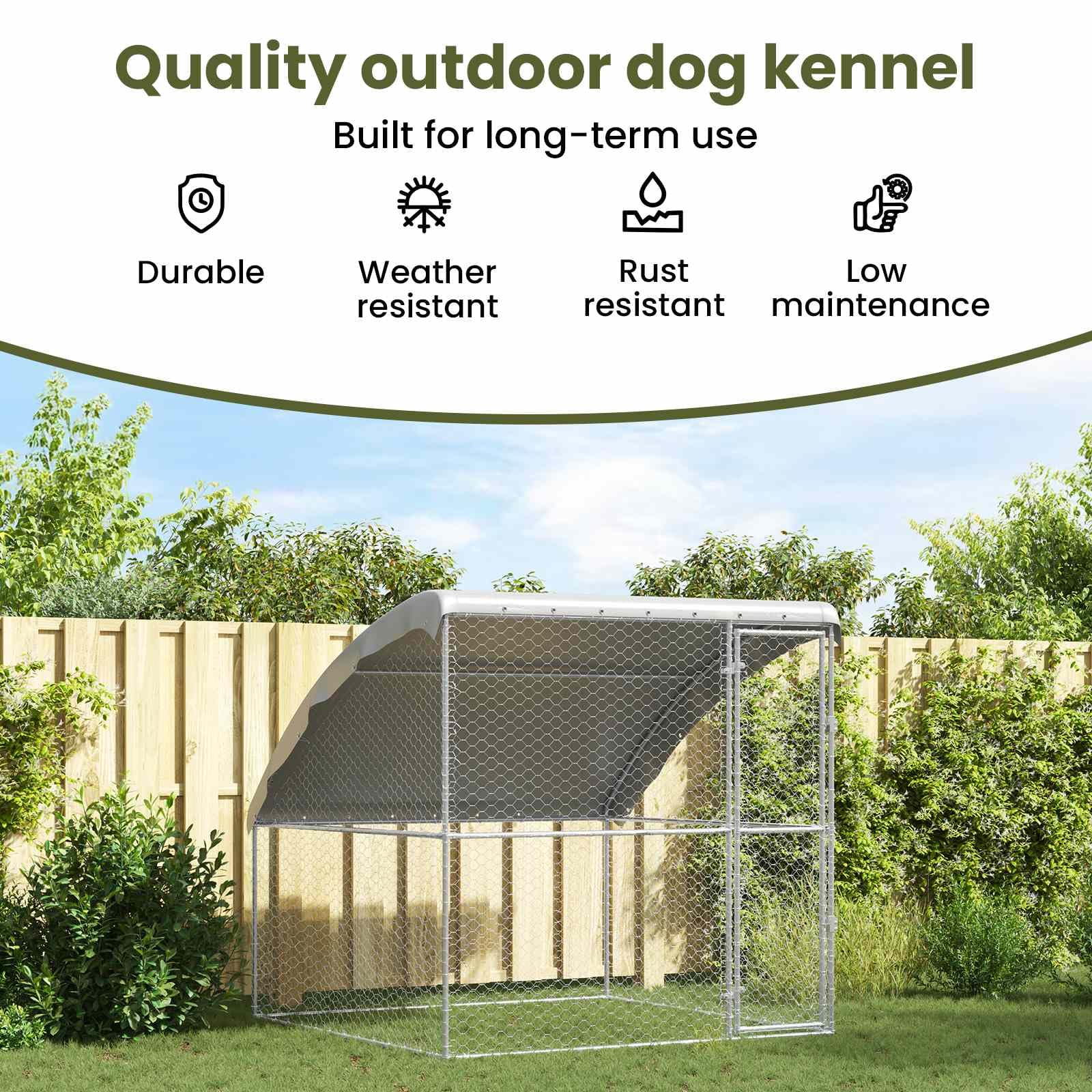 vidaXL Refugio para Perros Plateado 2 x 2 x 2 m Acero galvanizado, Refugio para Perros Elegante, Resistente a Climas, Casa Minimalista, Gran Perrera de Acero para Mascotas