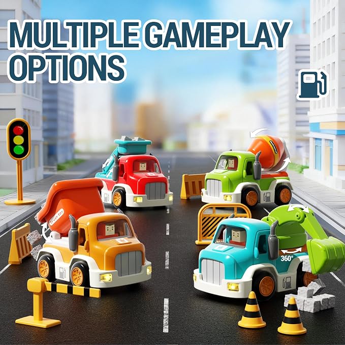 Set de 4 carros de juguete con luces y música para niños 1-3 años miniatura 4