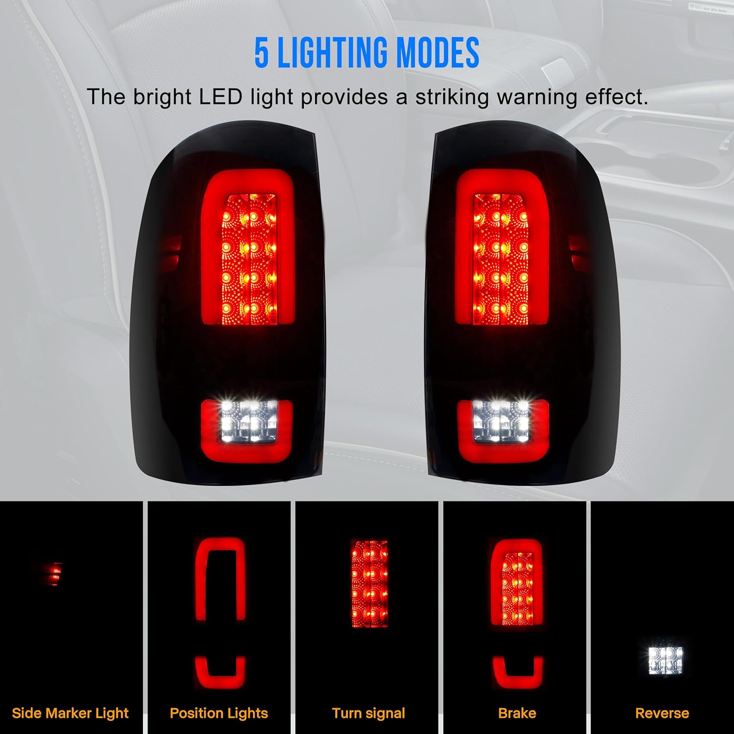 Upgrade LED Smoke Lens Tail Lights Compatible with Dodge RAM 1500 2009-2018, RAM 2500/3500 2010-2018 Factory Halogen Taillight Models, 2PCS