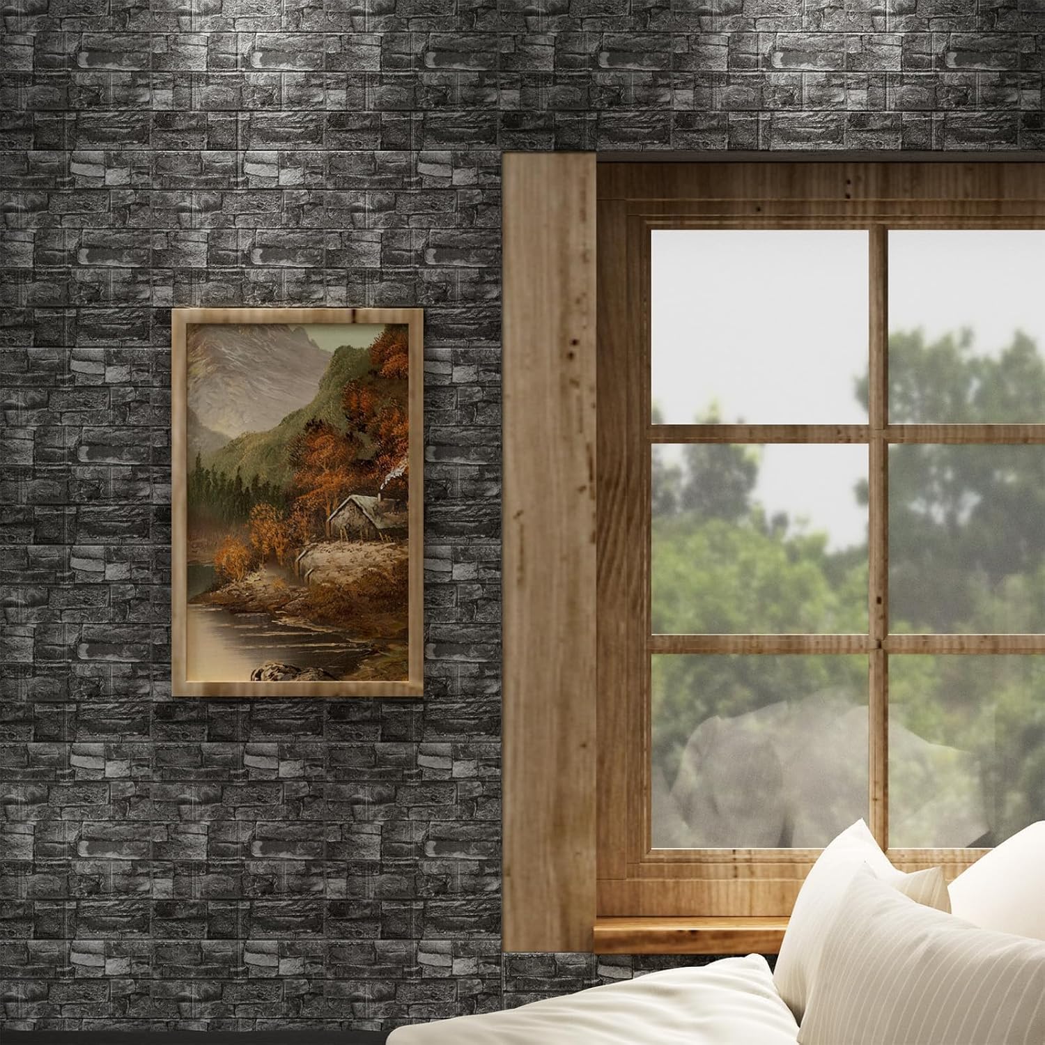 3D Wall Panels Peel and Stick in Black Grey Stone, 20 PCS XPE Foam 3D Wallpaper, Textured Faux Brick Wall Panels for Bedroom, Stairs, Kitchen