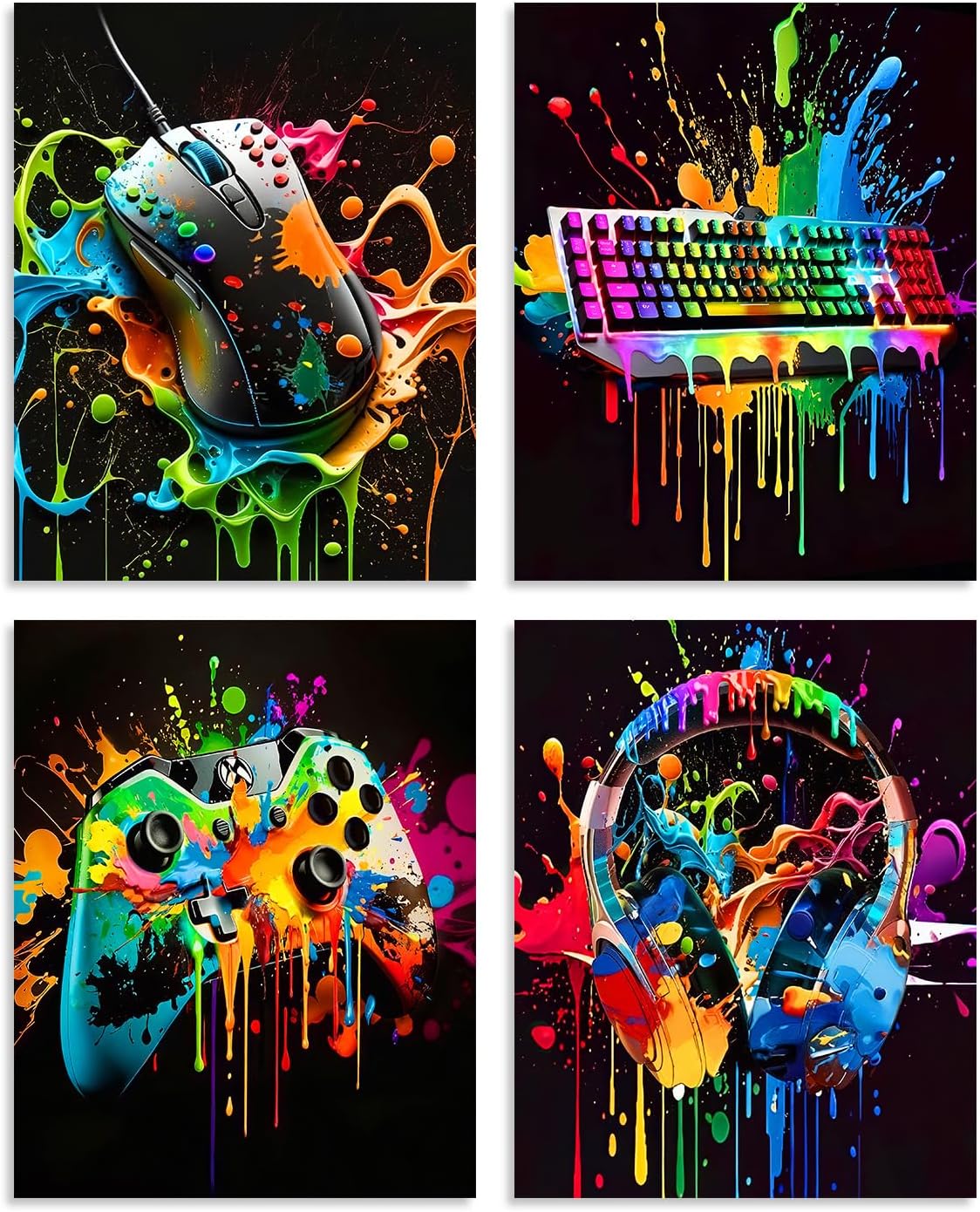 Dazzlewall 4Pcs Gamer Wall Art, Gaming Room Posters 8x10 in Unframed