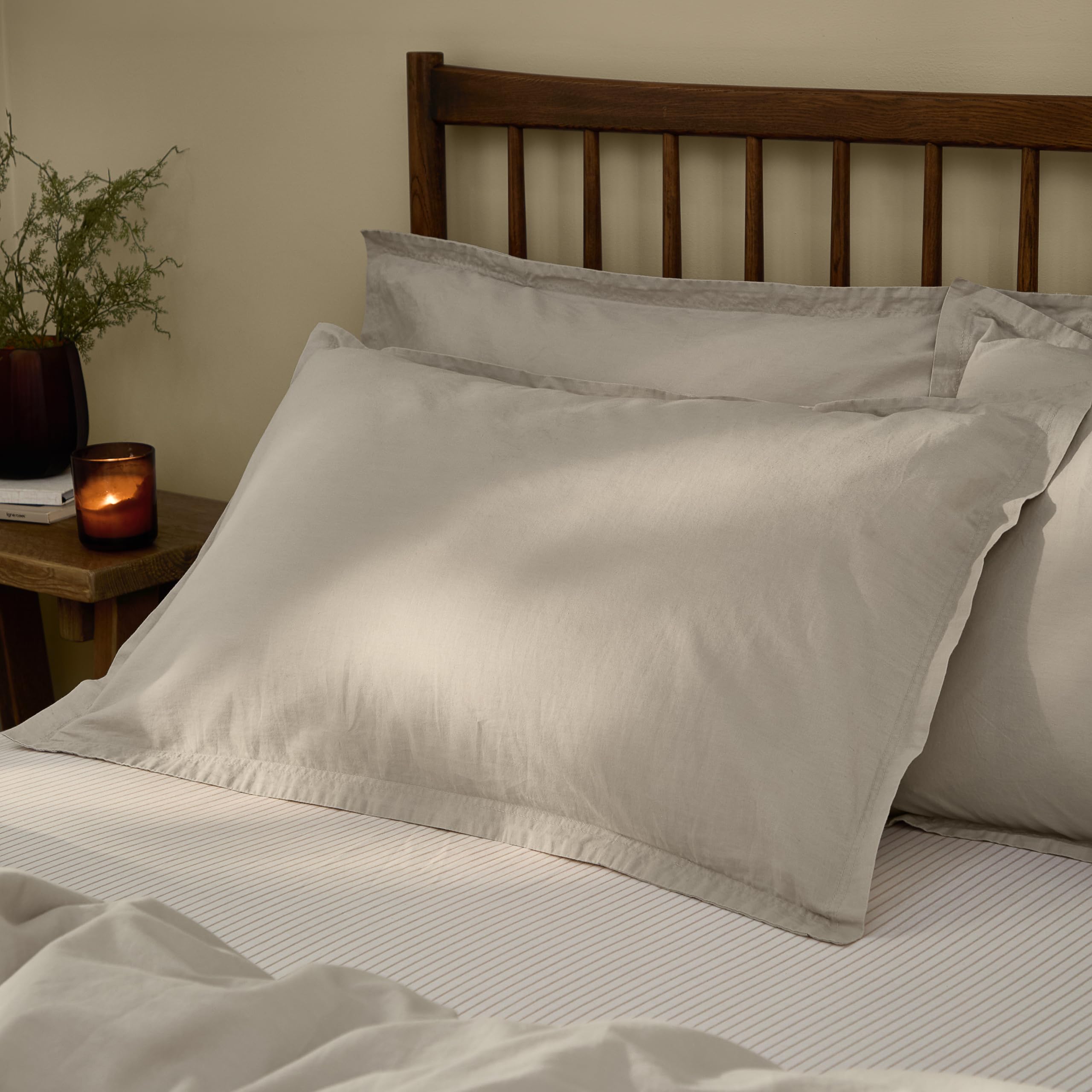 Yard Hebden Washed Cotton Pillowcase Pair – Soft Relaxed Percale Minimalist Pillow Covers (Stone – 75x50cm)