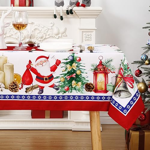 Mantel de Navidad, manteles rectangulares de 52 x 70 pulgadas, decoración de árbol de Navidad de Papá Noel, decoración rústica para fiestas,