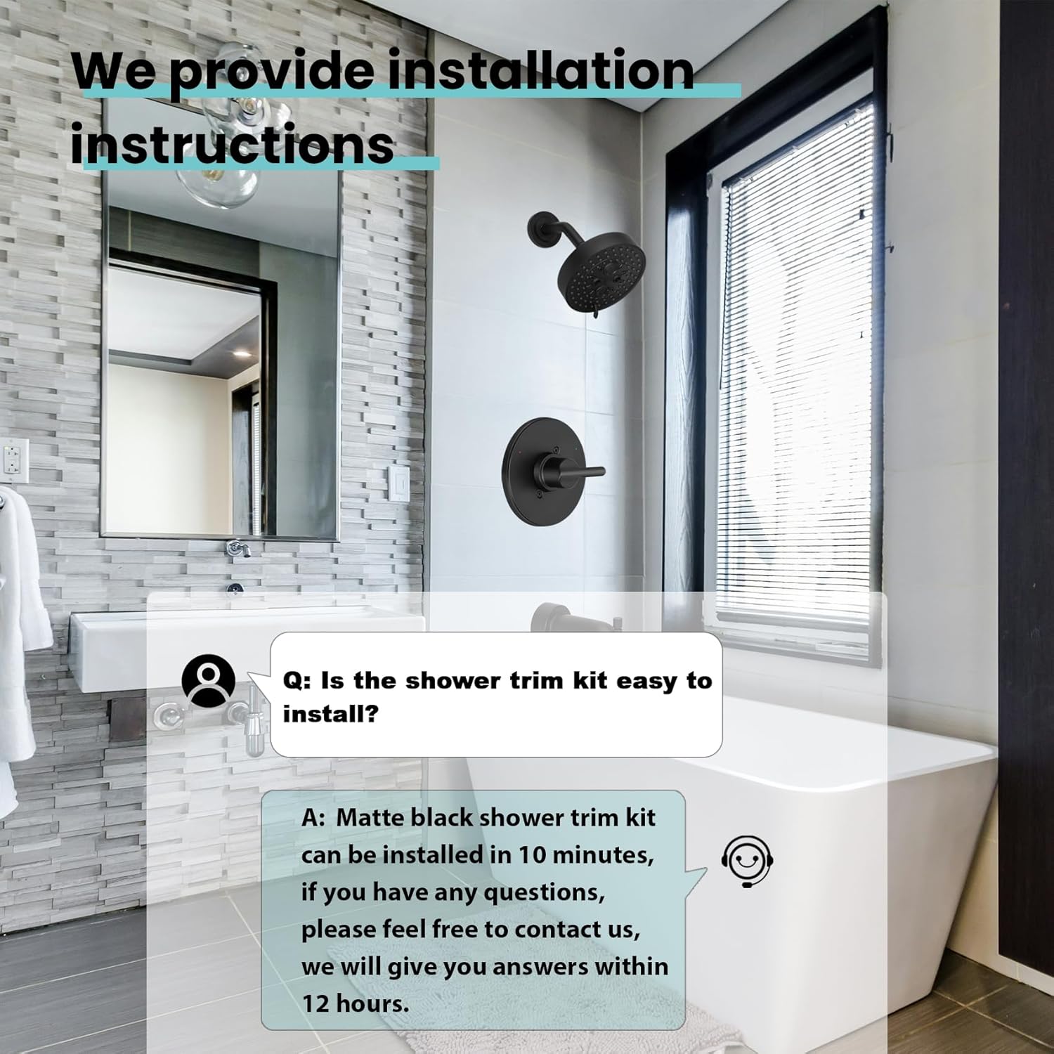Replacement for delta Shower Trim Kit 14 Series, 144749-BL Matte Black Single-Handle Tub and Shower Trim Kit, Fits R10000 Series Valves, 6 Spray Shower Faucet Set (Cartridge/Valve Not Included)
