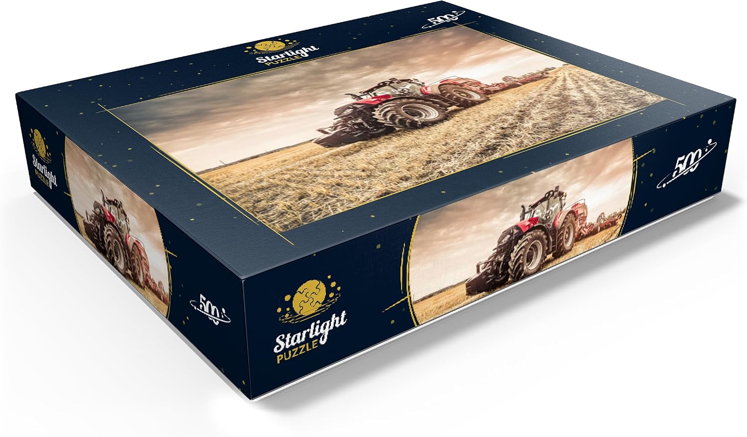 MyPuzzle Modern Red Tractor During Seeding - Premium 500 Piece Jigsaw Puzzle for Adults