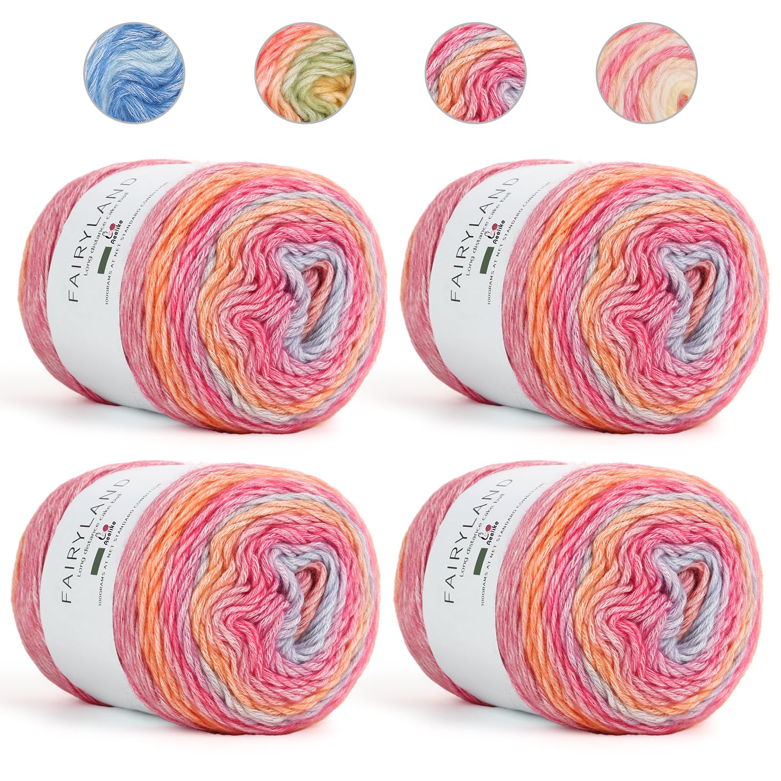Aeelike 400g Farbverlaufsgarn Wolle zum Häkeln, Super leichte Gradient Cupcakes Bobbel, Superweiche Mehrfarbiges Häkelgarn