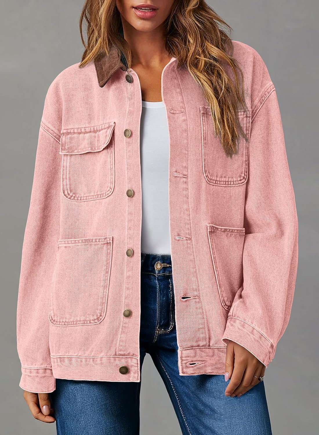 Dokotoo Jean Jacket Women Trendy Fall Fashion Long Sleeve Denim Jacket Corduroy Collar Barn Jackets Oversized Coat 2025 - Image 5