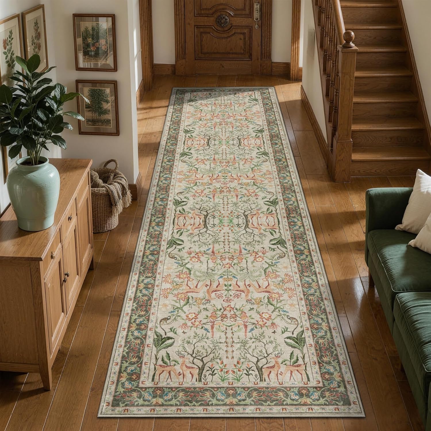 SERISSA 2x8 Hallway Runner Rug Non Slip Vintage Washable Kitchen Rugs Boho Animal Rug Soft Low Pile Long Indoor Carpet for Entryway Laundry Bedroom